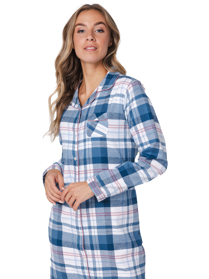 Nachthemd Flannel Check Blauw