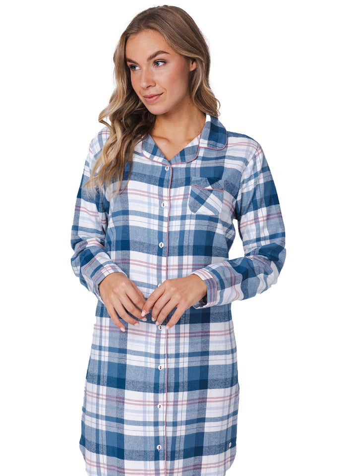 Nachthemd Flannel Check Blauw