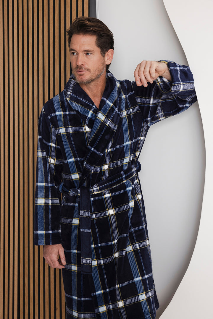 BINNENKORT BESCHIKBAAR - badjas Navy Check